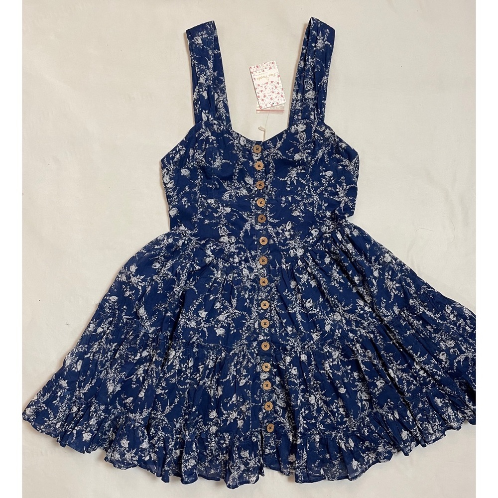 NWT New $128 Free People Dance on the Black Top Blue Floral Dress Size XS - Picture 6 of 15